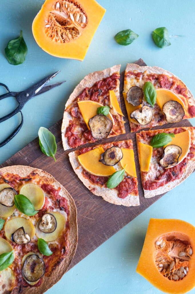 Tortilla pizza med kartoffel og butternut squash