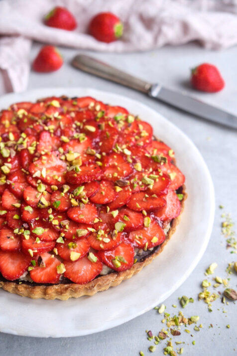 Jordbærtærte med pistacie mazarin